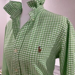 Men's Green Gingham Button-Down Shirt with Logo